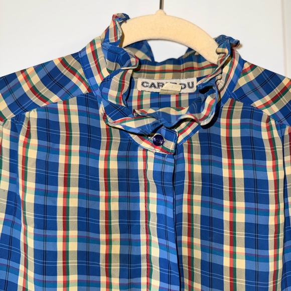 Vintage Caribou Plaid Ruffle Blouse | Cottagecore Preppy (size 18) - Picture 4 of 8